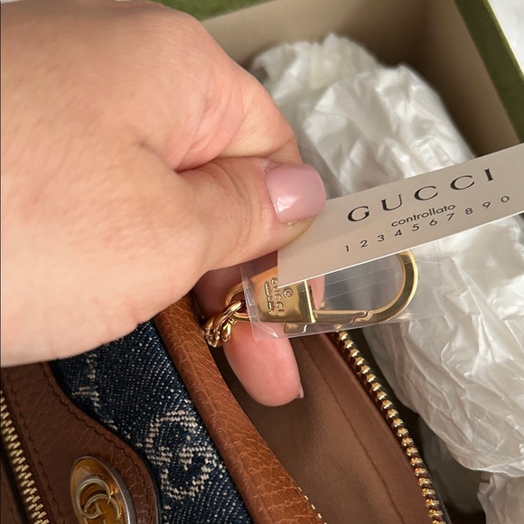 Gucci GG Jacquard Denim Mini Shoulder Bag OPHIDIA Navy  NWT - Picture 11 of 15
